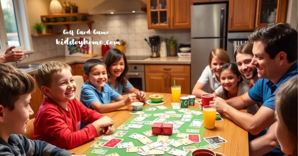 Family playing Golf Card Game on game night