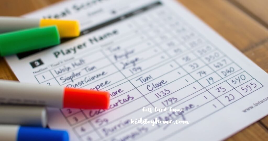 Golf Card Game scorecard with player totals
